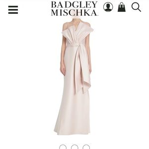 Badgley Mischka Evening gown with asymmetrical loop in front, blush color